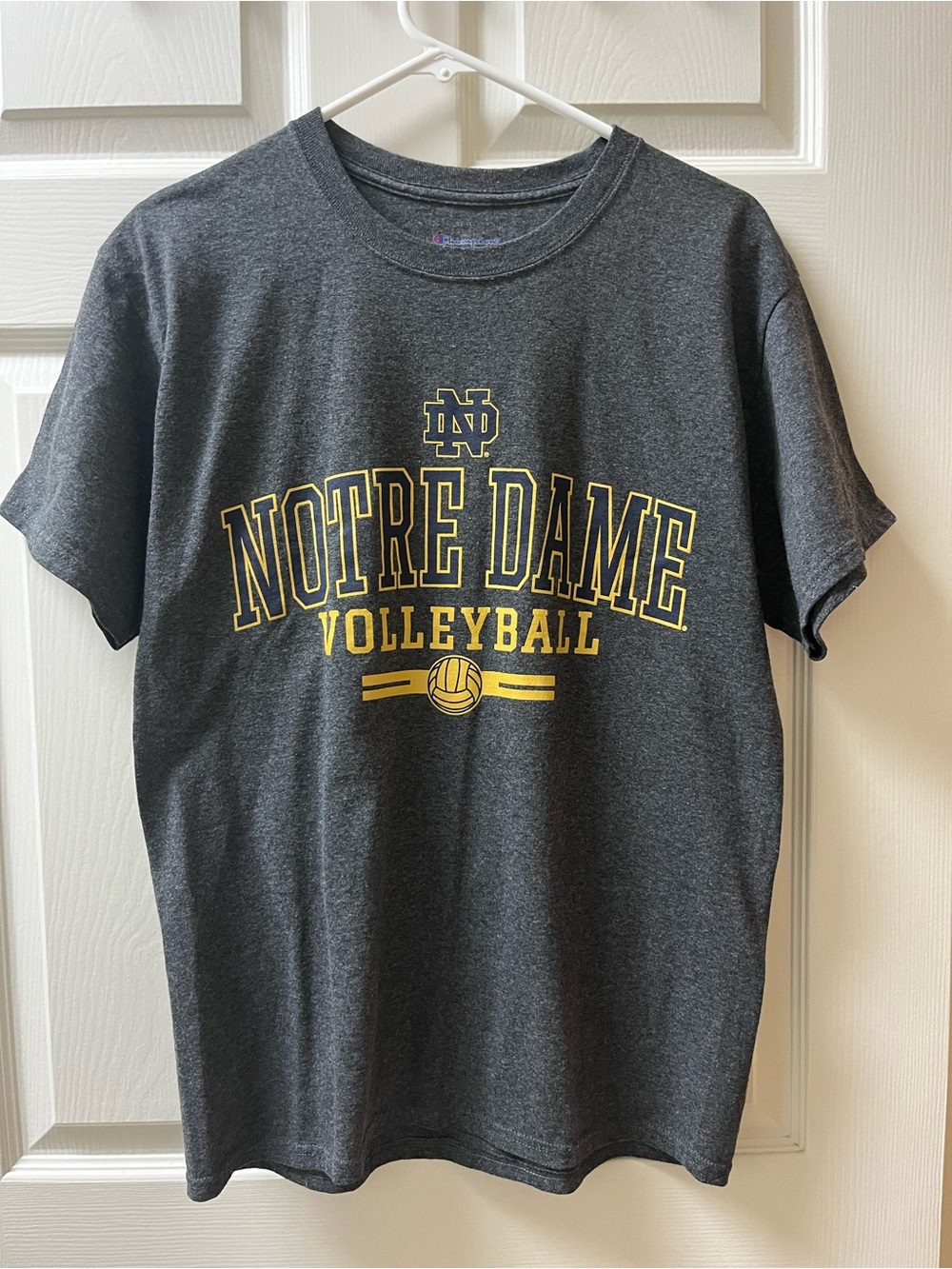 Champion Notre Dame Volleyball T-Shirt in Charcoal with Gold Print